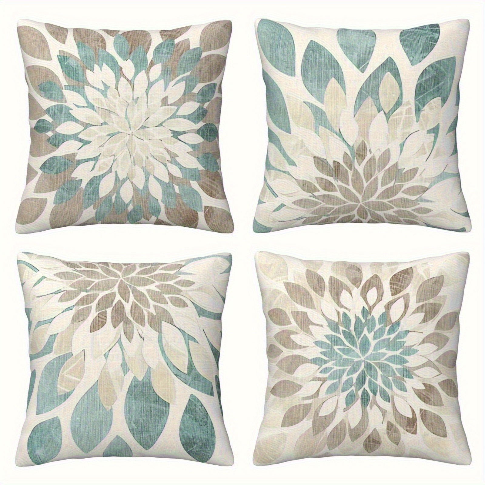 TEMU 4pcs Vintage Floral Cushion Covers Suitable For Sofa & Bed - 4pcs Zipper Closure Pillowcases With Single-sided Print, Multicolor Retro Patterns,