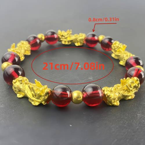 1pack pixiu good luck bead bracelet for men women natural stone beads with red golden accents charms elegant unisex jewelry for weddings parties valentines day gift party accessories sophisticated design beads wedding guests
