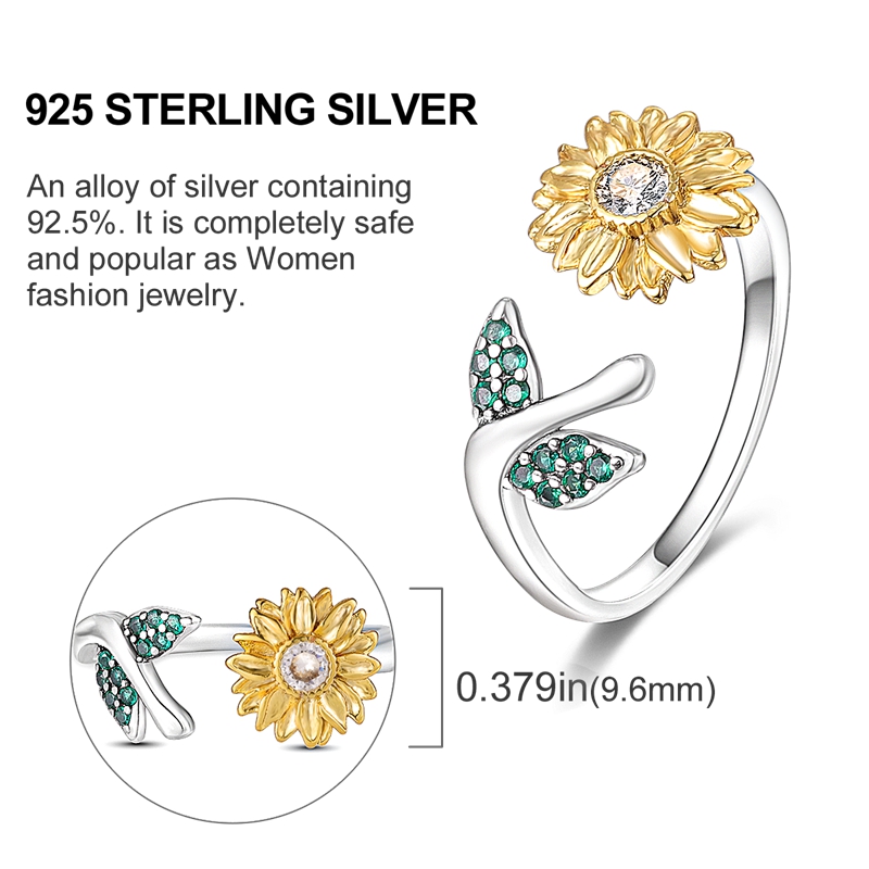 Women's 925 Sterling Silver Sunflower Open Ring