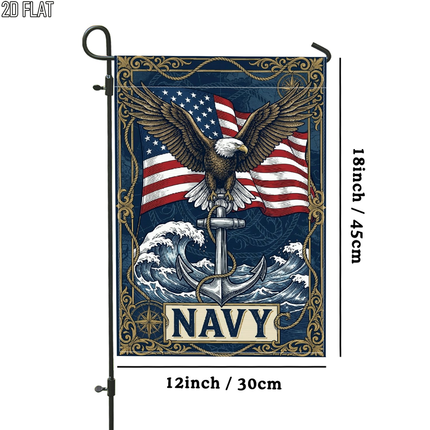 TEMU 2d Flat - 2d Flat - 2d Flat 1pc Outdoor Garden Flag Patriotic Eagle Navy Blue Double-sided Flag Porch Decoration For Garden Outside Yard
