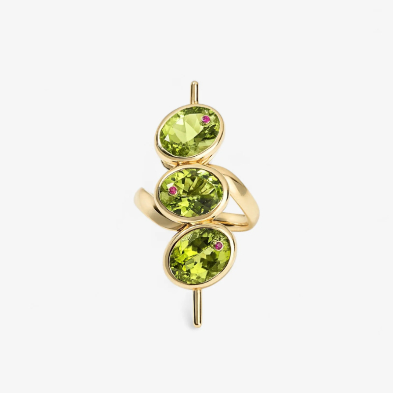 TEMU Fashionable, Exquisite Candied On A Stick Bead-shaped Ring, Inlaid With Green Synthetic Zirconia, Suitable For Men And Women, Daily Matching,