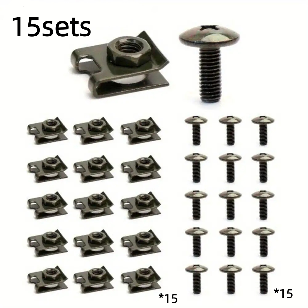 TEMU 15sets Car Large Screw Shell Clip Metal Car Clip Body Mudguard Bumper Fixing Screw Set Suitable For , For , For , For Ford, For , For Yarra, For