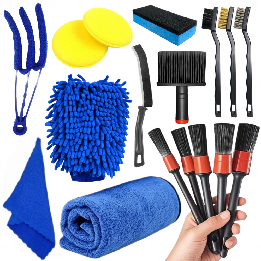 TEMU 17pcs/6pcs Car Cleaning Tool Sets, Including Detail Brushes, Polishing And Cleaning Sponges, Car Washing Cloths, Car Washing Gloves, Wheel