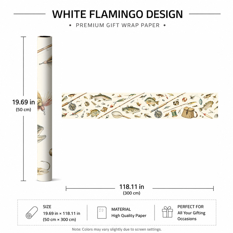 TEMU Premium 2D Plat 1 Rouleau 50X300Cm (19.7X118.1In) avec Illustrations de Poissons et Hameçons de Pêche sur un Fond Clair, Fournitures de Fête,