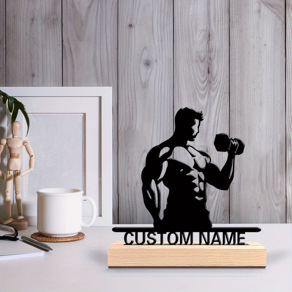TEMU 1 Custom-made Bodybuilder Statue In A Lifting , Perfect For Gym Decoration. Made Of Cast, It Features A Personalized Name Plate, Making It An