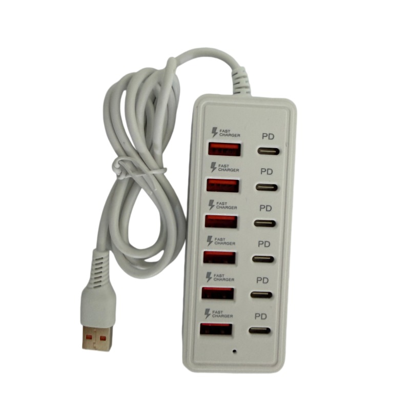 TEMU Adaptador de Regleta de 66W 12 en 1, 6 Puertos USB y 6 Puertos de Carga Rápida Tipo-C, Enchufe Multifunción Tipo-C/Regleta de Multiproyectores,