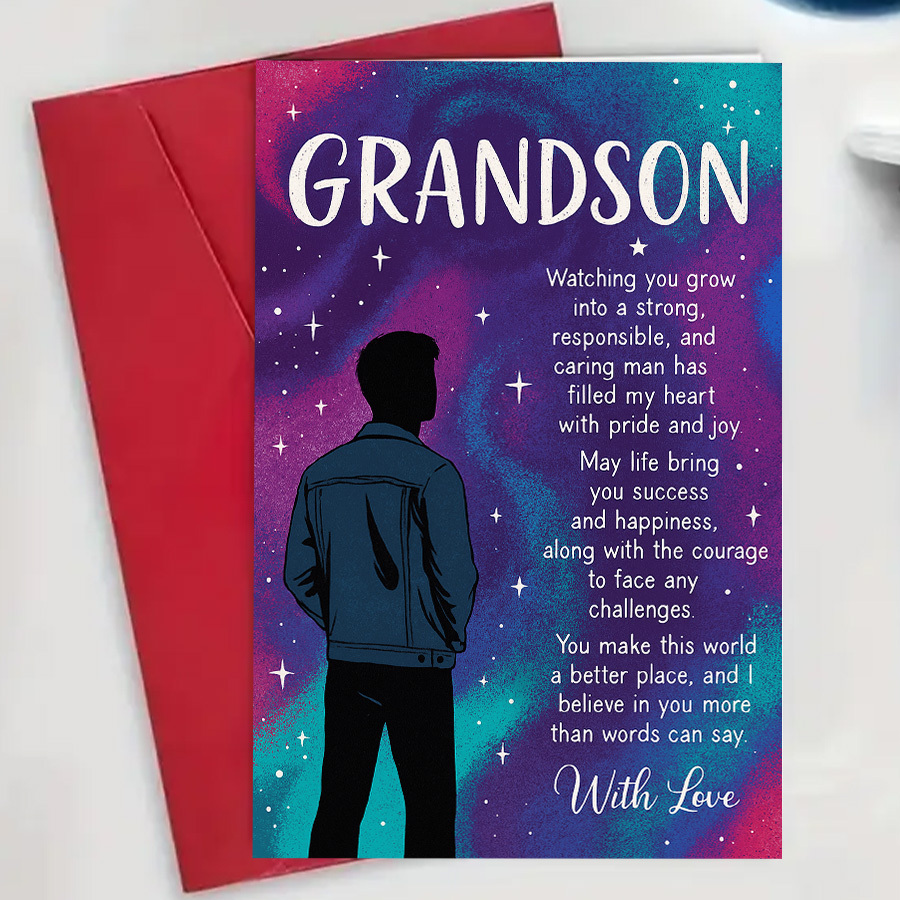 TEMU 1pcgrandson Greeting Card With Message For Proud Grandparents To Success And Love Birthdays Or Special Occasionsenvelope + Greeting Card