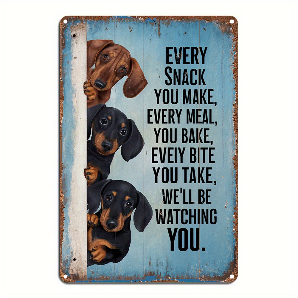 TEMU 2d Flat, 2d Flat 1pc Dachshund Dog Aluminum Wall Art Sign Humorous Snack You Make Watching You Quote Rustic Blue Distressed Edges Bar Decor Or