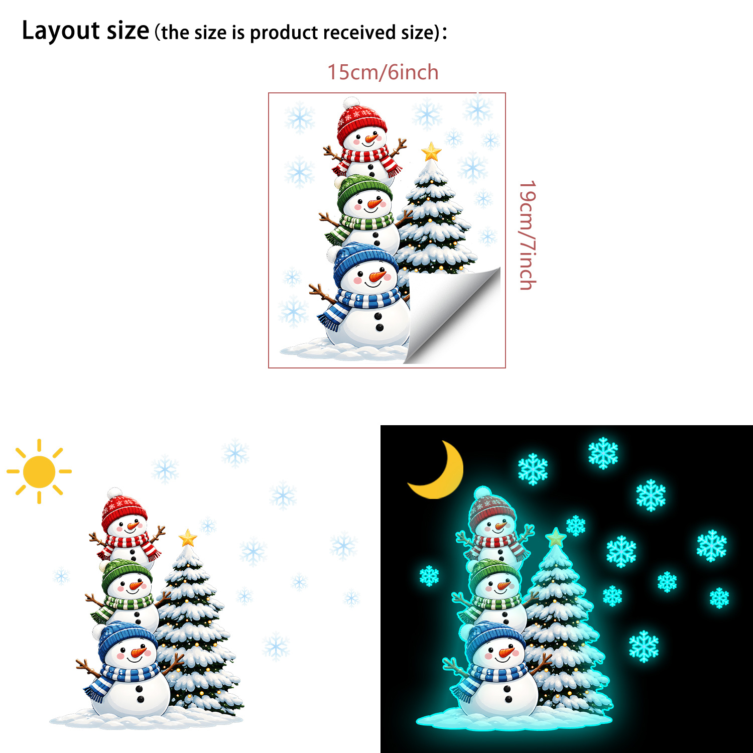 TEMU 1pc -the-dark Snowman Christmas Tree Sticker, 3d Cute Snowman And Pine Tree, Luminous Snowflake Embellishment, Suitable For Bedroom Living Room