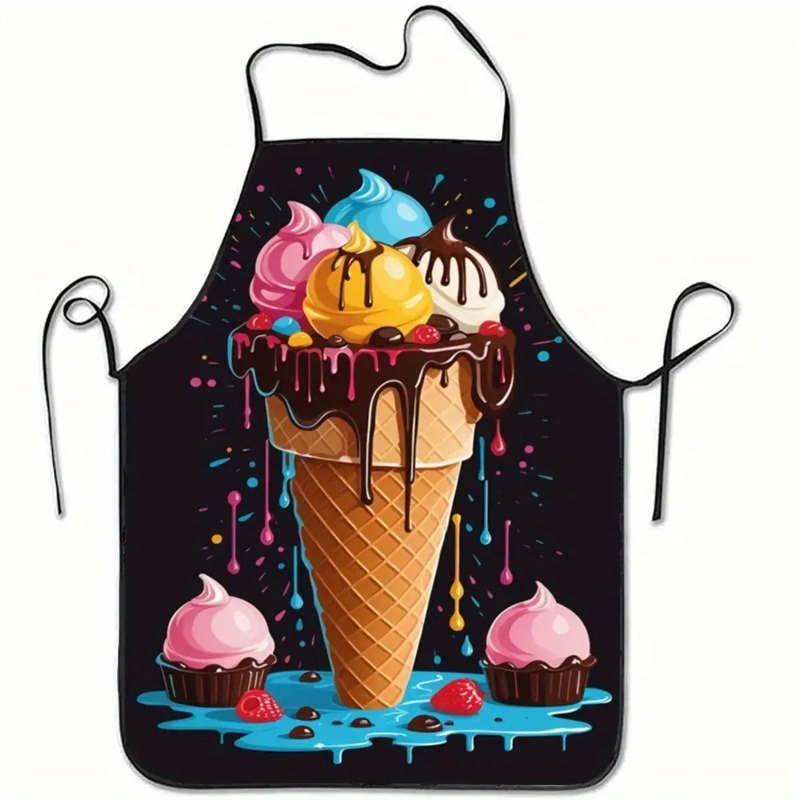 TEMU 1pc Ice Cream Cone Print Sleeveless Apron - Unisex & Suitable For Kitchen Cooking, Bbq, Cafe Use, Apron With Ice Cream Cone Pattern, For Home,