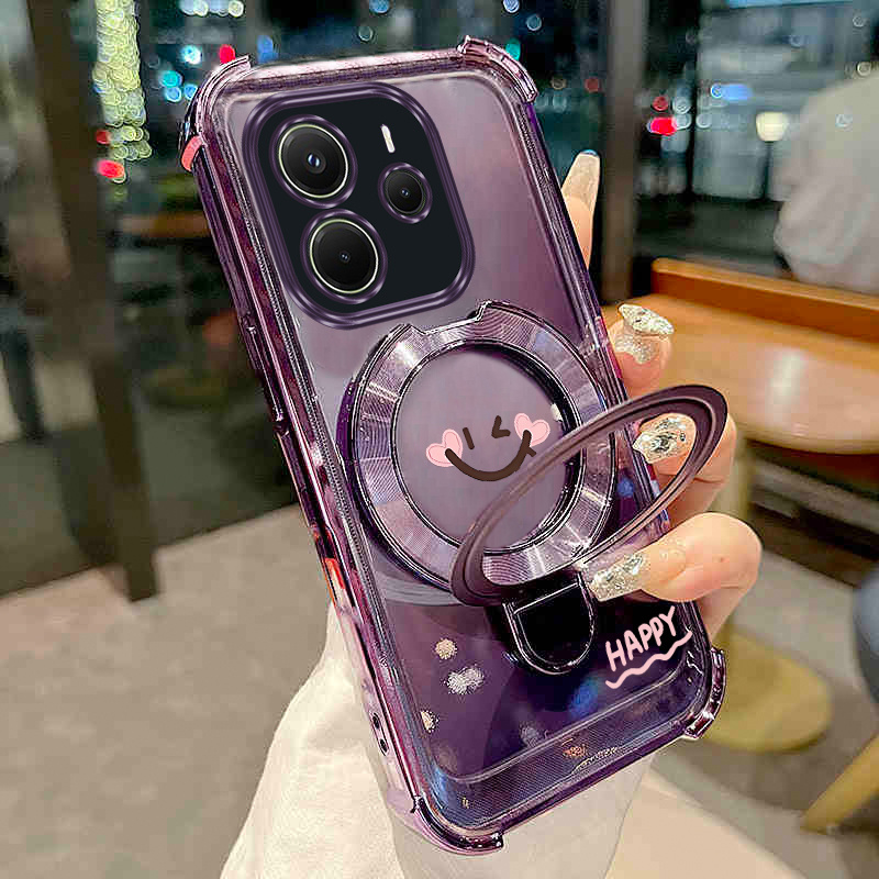 TEMU Phone Case - Magnetic Transparent Cute Phone Holder Case For Xiaomi Redmi Note 14 5g Anti-knock Shockproof Stand Back Cover