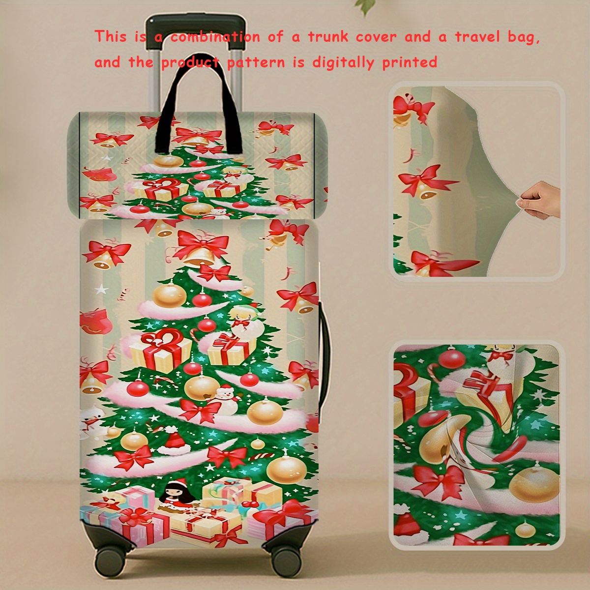 2pcs Christmas Printed Pattern Luggage Set with Travel Bag