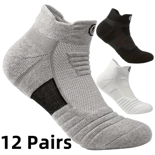 12 pairs of mens thick towel fabric sole anti slip and moisture absorbing sports socks with cushioning and breathable design suitable for outdoor sports casual wear sporty style stitching and an