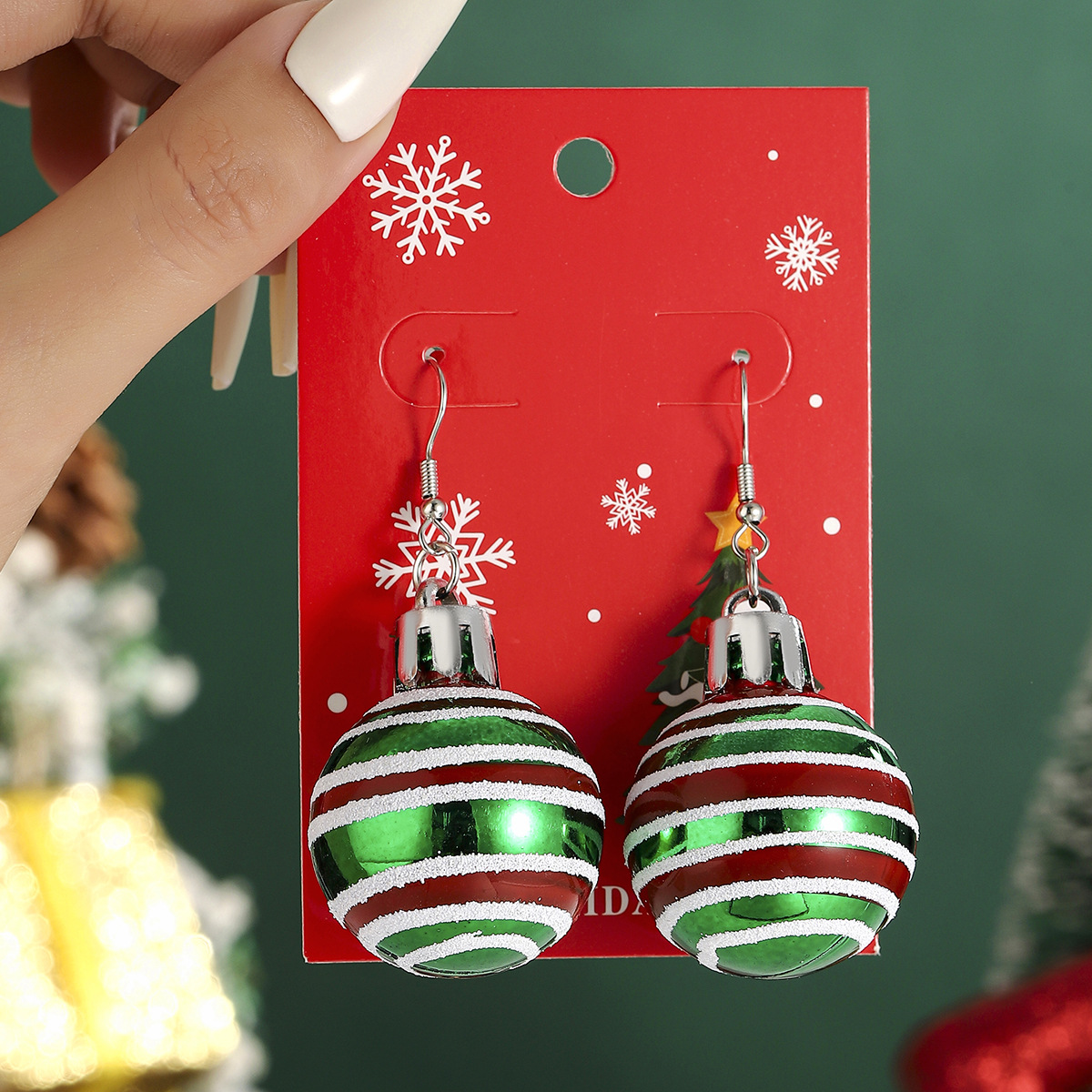 TEMU 2pcs Nouvelles Boucles d'Oreilles Noël Rayées pour Femmes, Ornement de Noël Contrasté, Boule Ronde, Crochet d'Oreille, Bijoux de Boucles