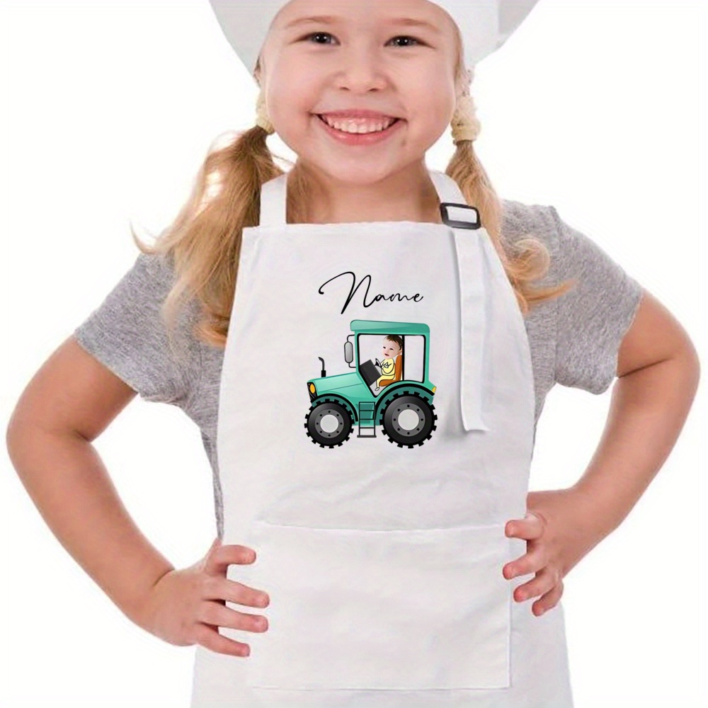 TEMU Personalized Name Tractor Car Pattern Apron, Kitchen Gift, Holiday Gift, Birthday Gift, Christmas And Halloween Gift, Decor, Beginner Gift