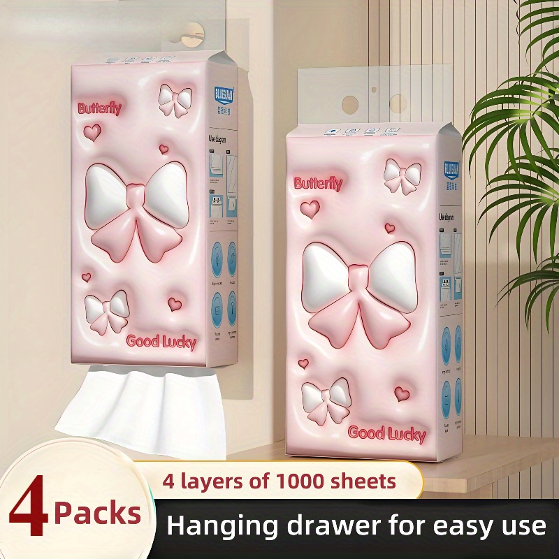 TEMU 4 Packs/4000 Sheets Of Hanging Toilet Paper, Large Bags Of Napkins, Hand Towels, Wall Mounted Toilet Paper, Thickened Face Paper, Household