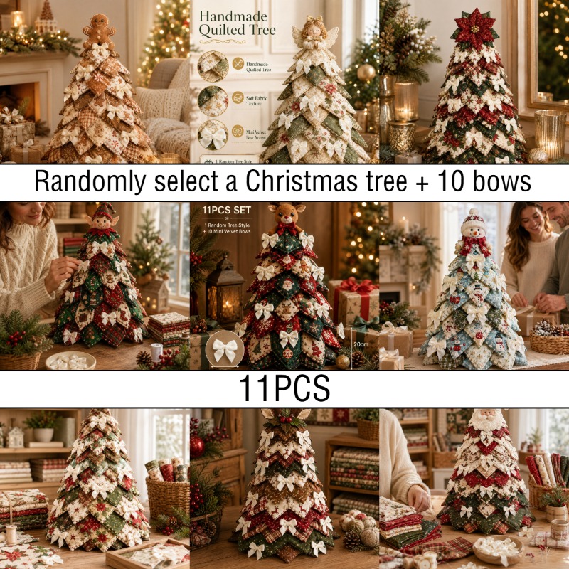 TEMU Ensemble arbre de Noël surpiqûre 11 pièces style aléatoire et mini nœud gratuit, ensemble créatif arbre de Noël , décoration de table de Noël
