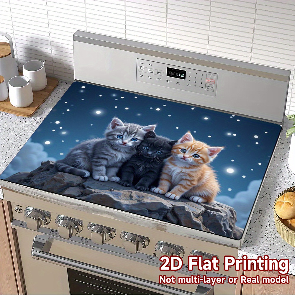 TEMU 1 protecteur de plaque de cuisson en polyester avec un motif ludique de chaton et de - Durable, facile à nettoyer et à la chaleur pour les