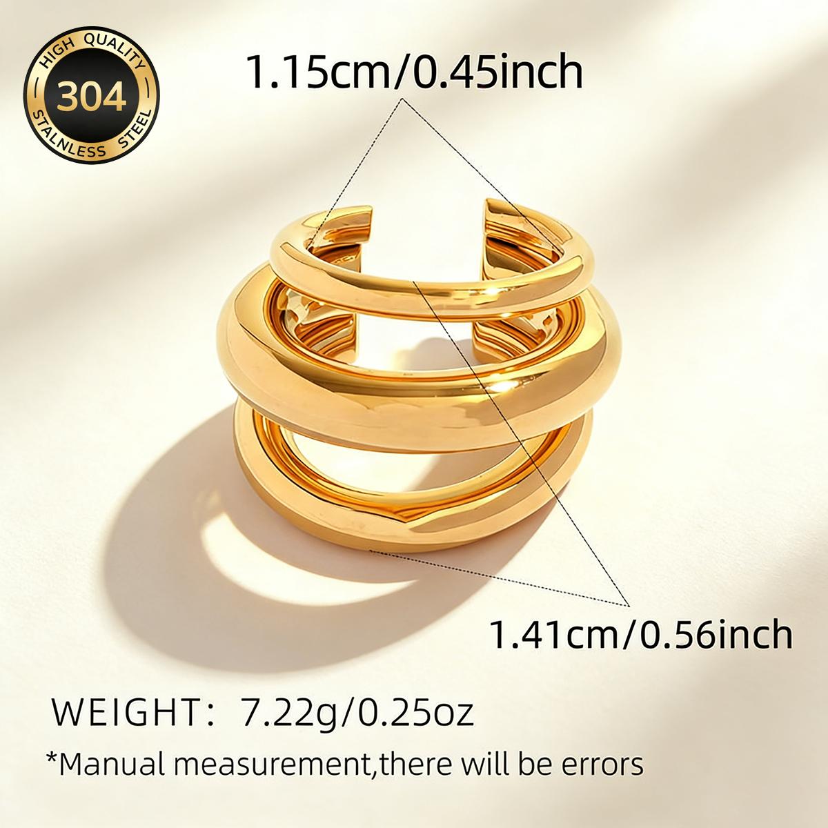 Image of 1pc Ear Cuff, 18k Golden Plated, Fashionable Triple-circle Ear Cuff, Stainless Steel Material, Hypoallergenic And Fade-resistant, Essential For No Piercing, Light Luxury Niche Ear Cuff, Unisex