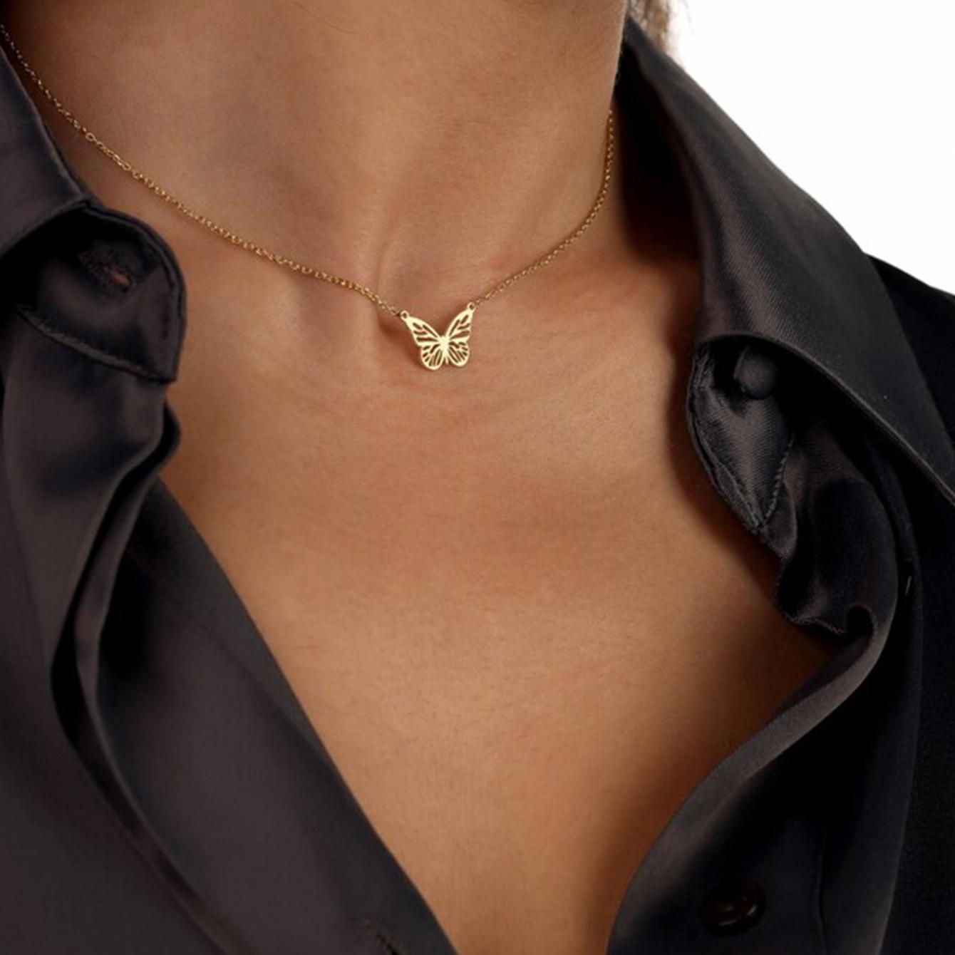 A Minimalist Hollow Butterfly Pendant a Stylish Necklace for Women Featuring a Unique Short Clavicle Chain That Embodies Light Luxury Making It a Perfect Gift