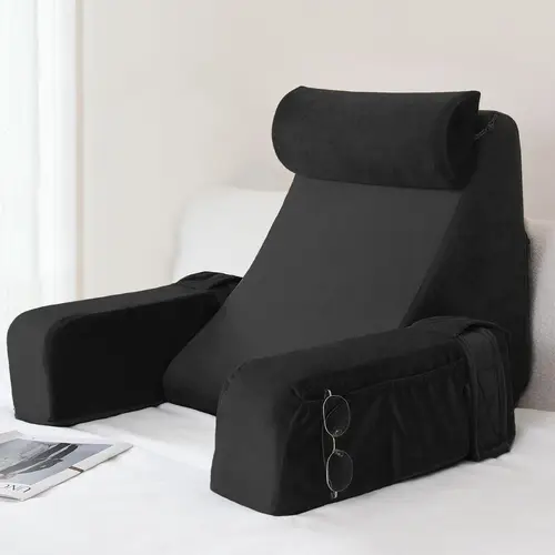 machine washable reading pillow with armrests ergonomic support for tv gaming phone work soft polyester gray ideal for bed chair sofa use pillow for reading comfortable recliner modern cushion design durable cushion