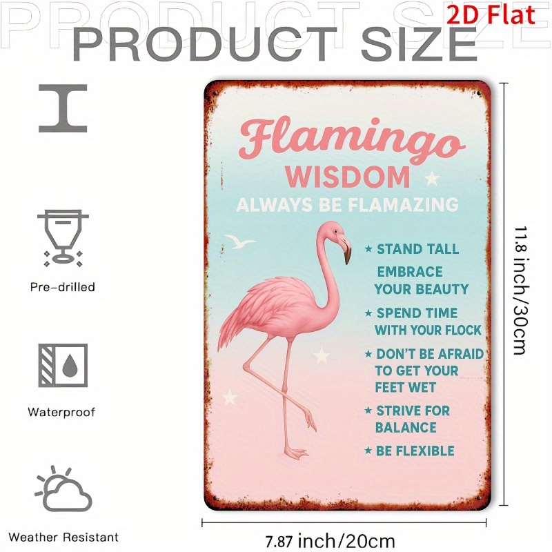 TEMU 2d Flat, 2d Flat - Vintage Flamingo Inspirational Metal Wall Decor - 8x12 Inch Rustic With Fun Quote, Pink Flamingo, And Teal Design, Suitable