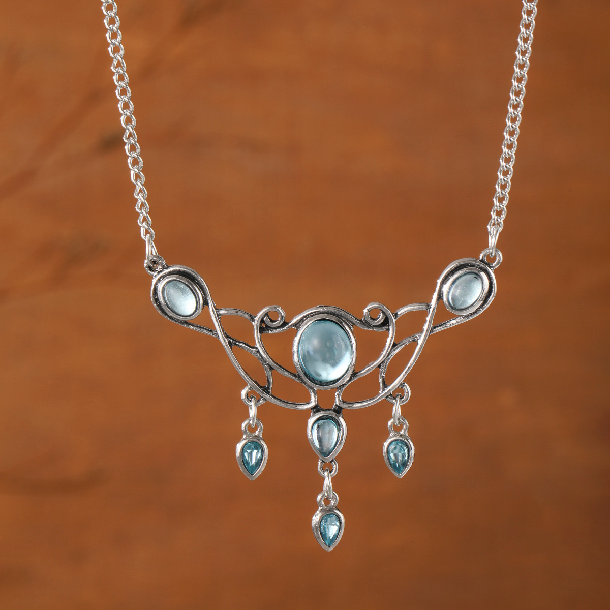 TEMU Retro Distressed Carved Hollow Water Drop Pendant Women's Necklace Suitable For Evening Parties And Dances Matching Fantasy Style Daily Commute