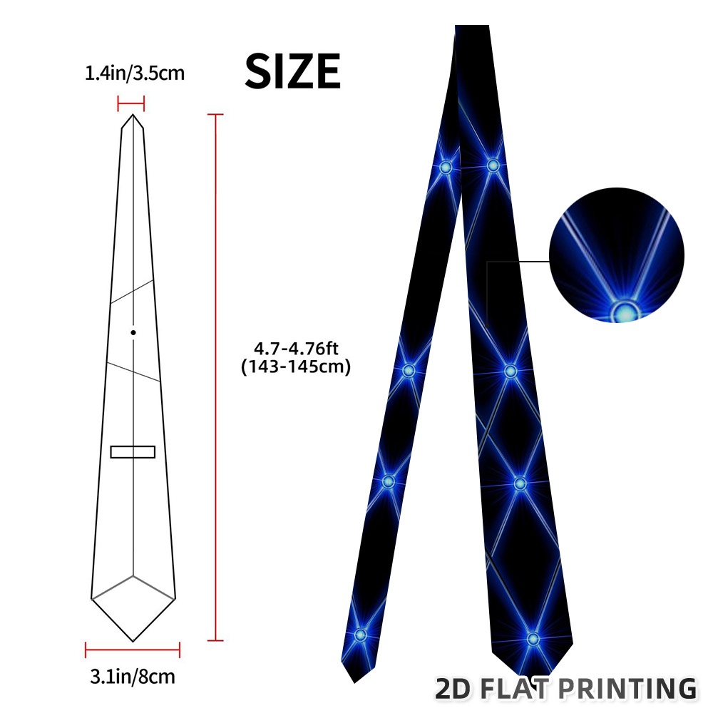 TEMU 1pc Blue Geometric Lines Print Tie - Rich Look, Material, Office Work & Anniversary Celebrations