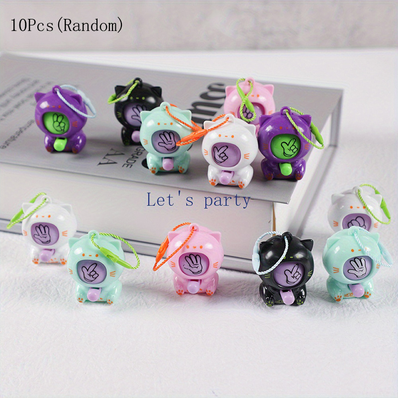 Image of 10pcs Mini Cute Cat Rock-paper-scissors Keychain Toys For Kids Birthday Event Party Gifts, Suitable For Christmas, Piñata Filling Holiday Gifts. Classroom Reward Items (random)
