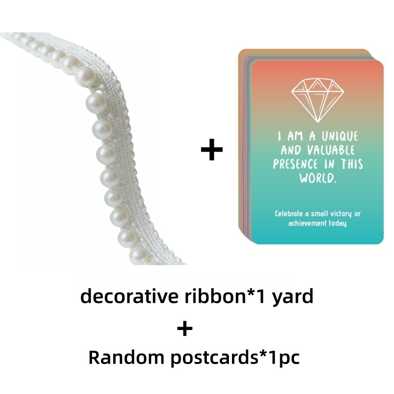 TEMU 1 Yard Of Pearl-decorated Ribbon + 1 Random Style Postcard, Featuring Dense Pearls. Suitable For Garment Sewing, Garment Edging, Collar And Cuff