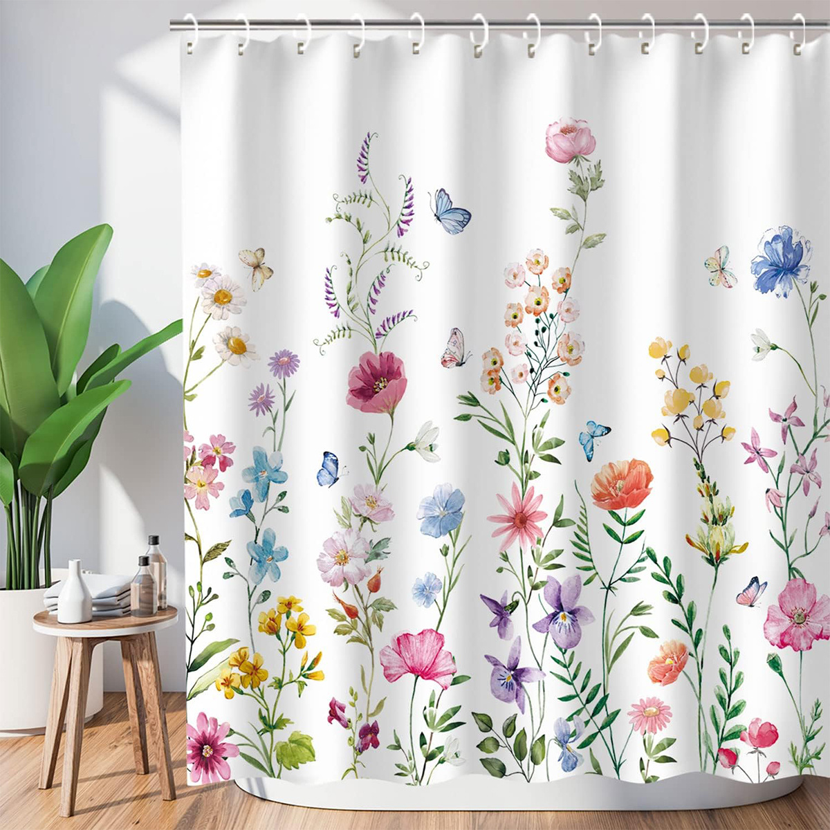 Shower Curtain With Hooks, 180x200cm Bathroom Privacy Curtain, Easy Clean Bath Curtain For