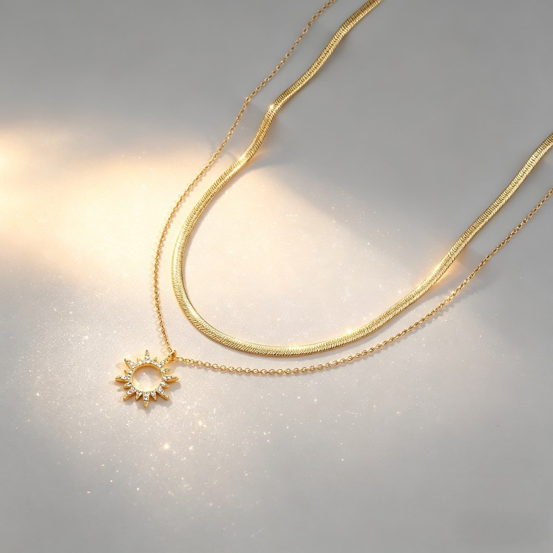 Women's Double-Layer Elegant Hollow-Out Sun Pendant Necklace