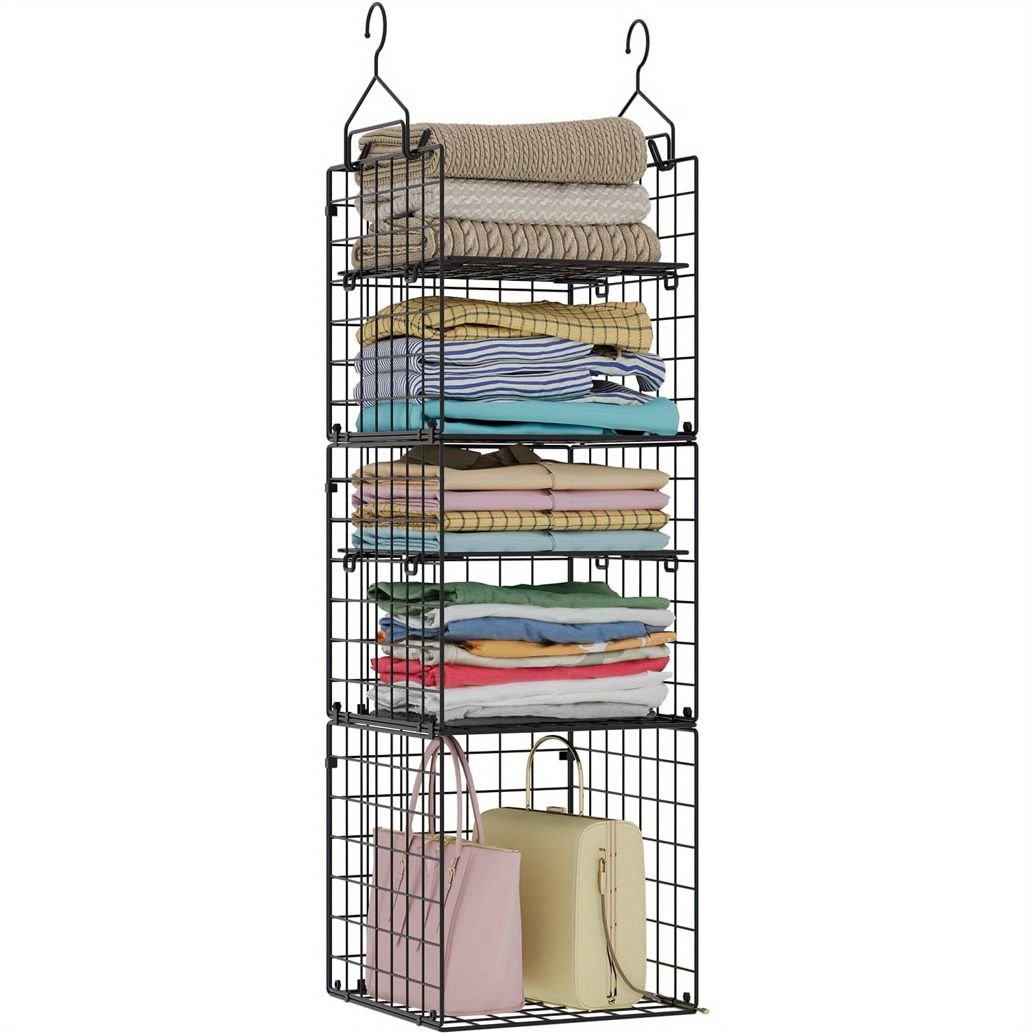 TEMU Hanging Closet Organizer And Storage- 5-tier Closet Storage Organizer Baskets For Clothes& Adjustable Collapsible Metal Closet Hanging Organizer