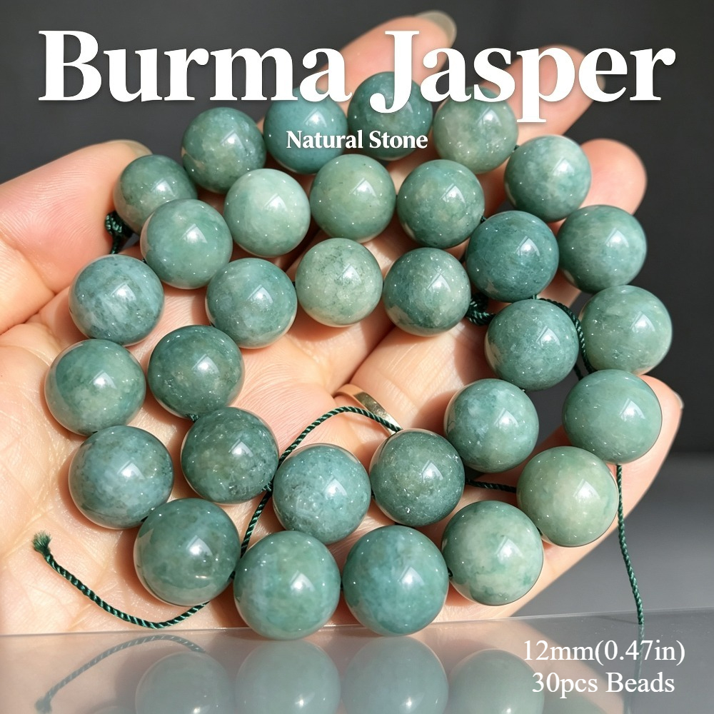 TEMU Aa Natural Stone Green Burma Jasper Round Loose Spacer Beads For Jewelry Making Diy Gorgeous Bracelets Necklace Earrings Accessories For Women