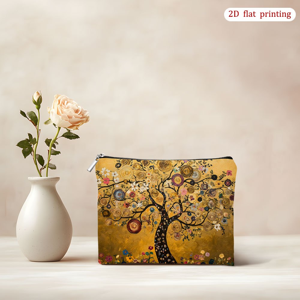 Image of [2d Flat Printing] 1pc Love Artwork Cosmetic Bag For Women - Makeup Pouch With Zipper For Travel & Organization, Ideal Gift For Friend, Bestie, Versatile Storage