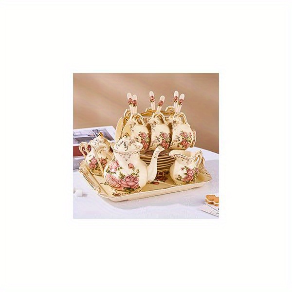   vintage floral tea cup and saucer set - elegant ivory &   pattern, 8oz ceramic tea service with saucer & spoon - elegant gift for women, wedding, birthday, housewarming -   set for afternoon  , dainty   in soft pink & golden, dishwasher safe &,   home decor   Product details 1