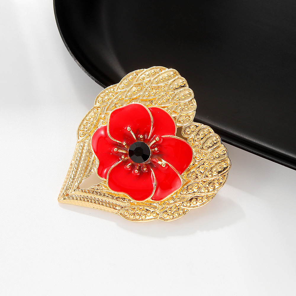 1pc heart shaped poppies brooch 1pc elegant luxury enamel brooch heart shaped poppies with accents novelty irregular   charm enhancing accessory for clothing and hats details 2