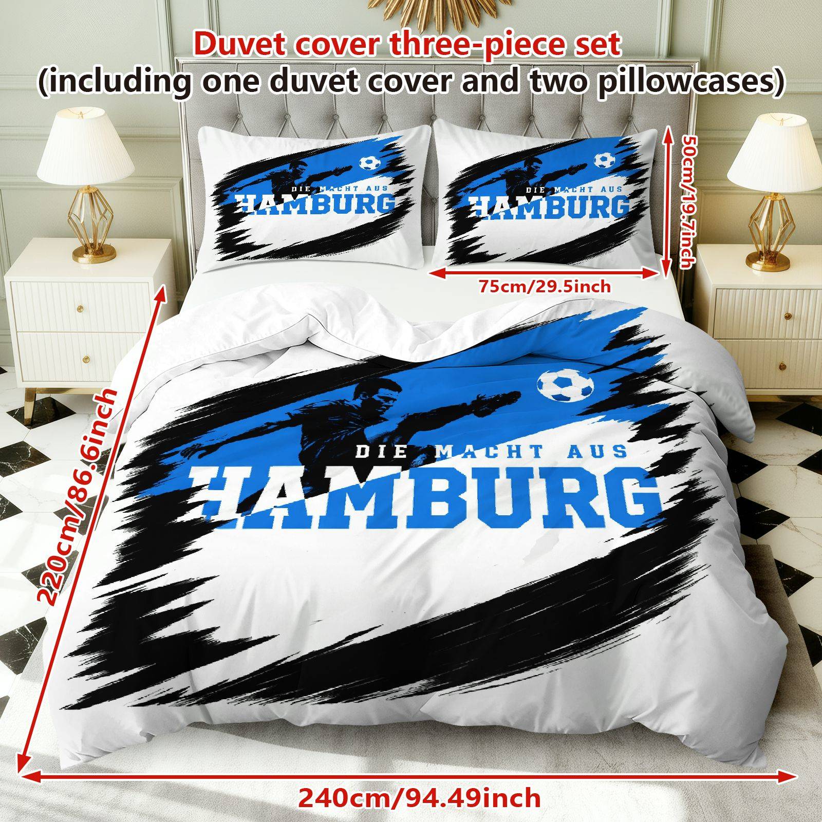 TEMU 3pcs Duvet Cover Set, 1 Duvet 2 Pillowcases( Without Filler), Soccer Graphic Theme, Universal Bedding, Sports Enthusiast Suitable For Decoration