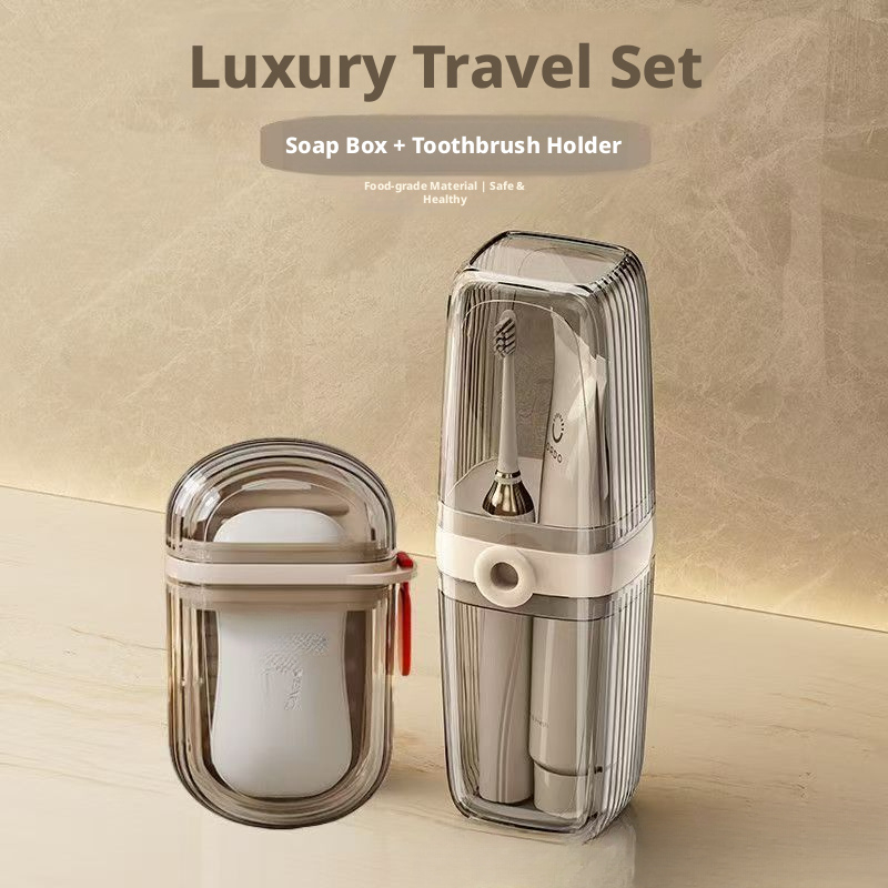 TEMU Ensemble de rangement de voyage 2 pièces, comprenant un porte-savon à couvercle et un étui de voyage pour brosses à dents, porte-savon portable