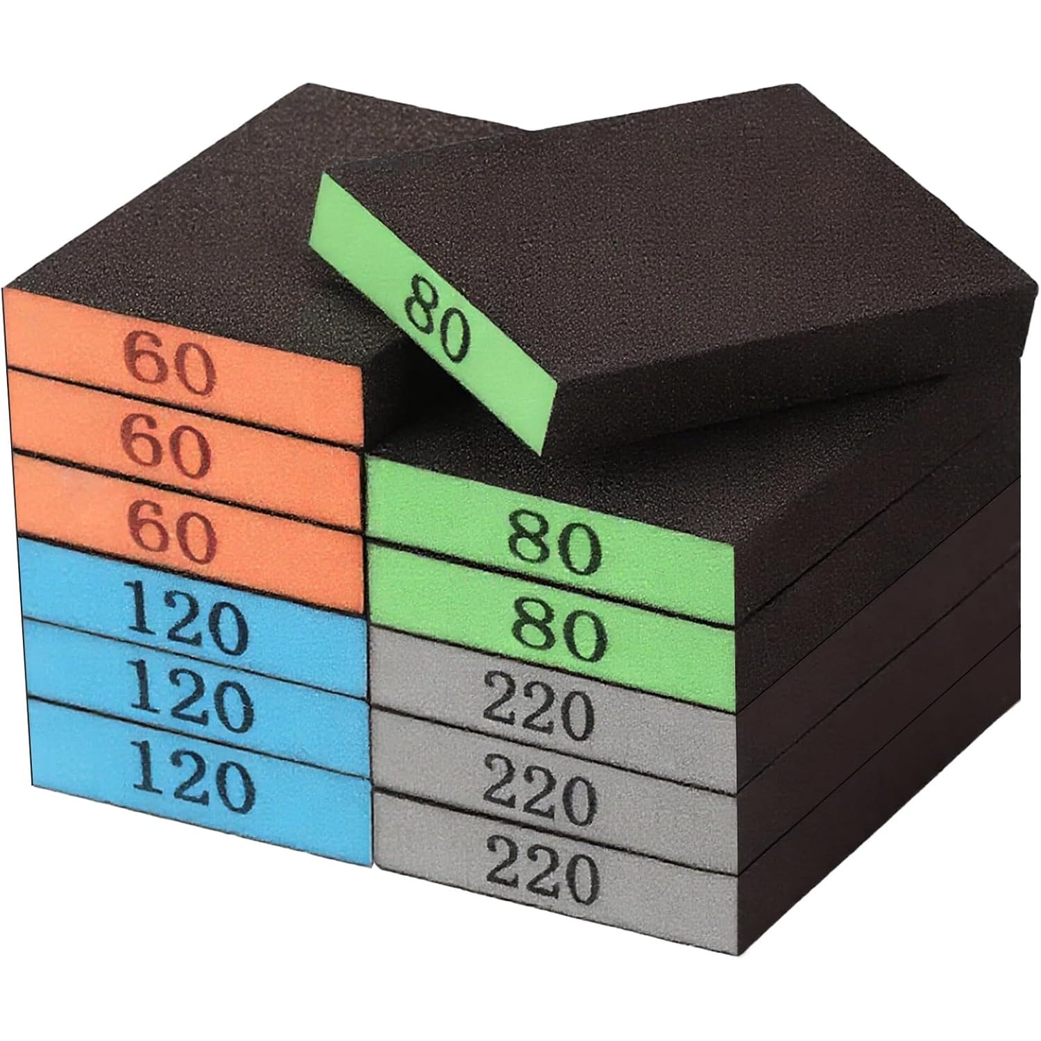 12-delni brusilnih blokov, 60/80/120/220 grit brusne gobice, pralni in ponovno uporabni brusni b, brusni papir za les in suhomontažne stene,