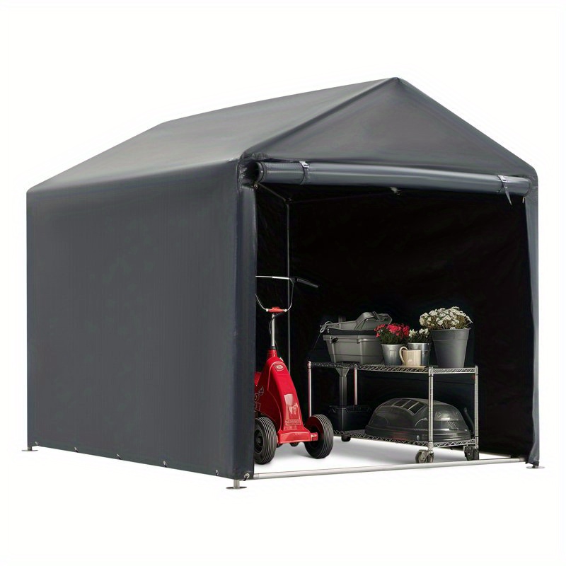 TEMU 5'x7.2' Heavy-duty Portable Storage Shed & Carport Canopy With Metal Frame - Shelter Suitable For Bike, Motorcycle, Garden Storage, Carport