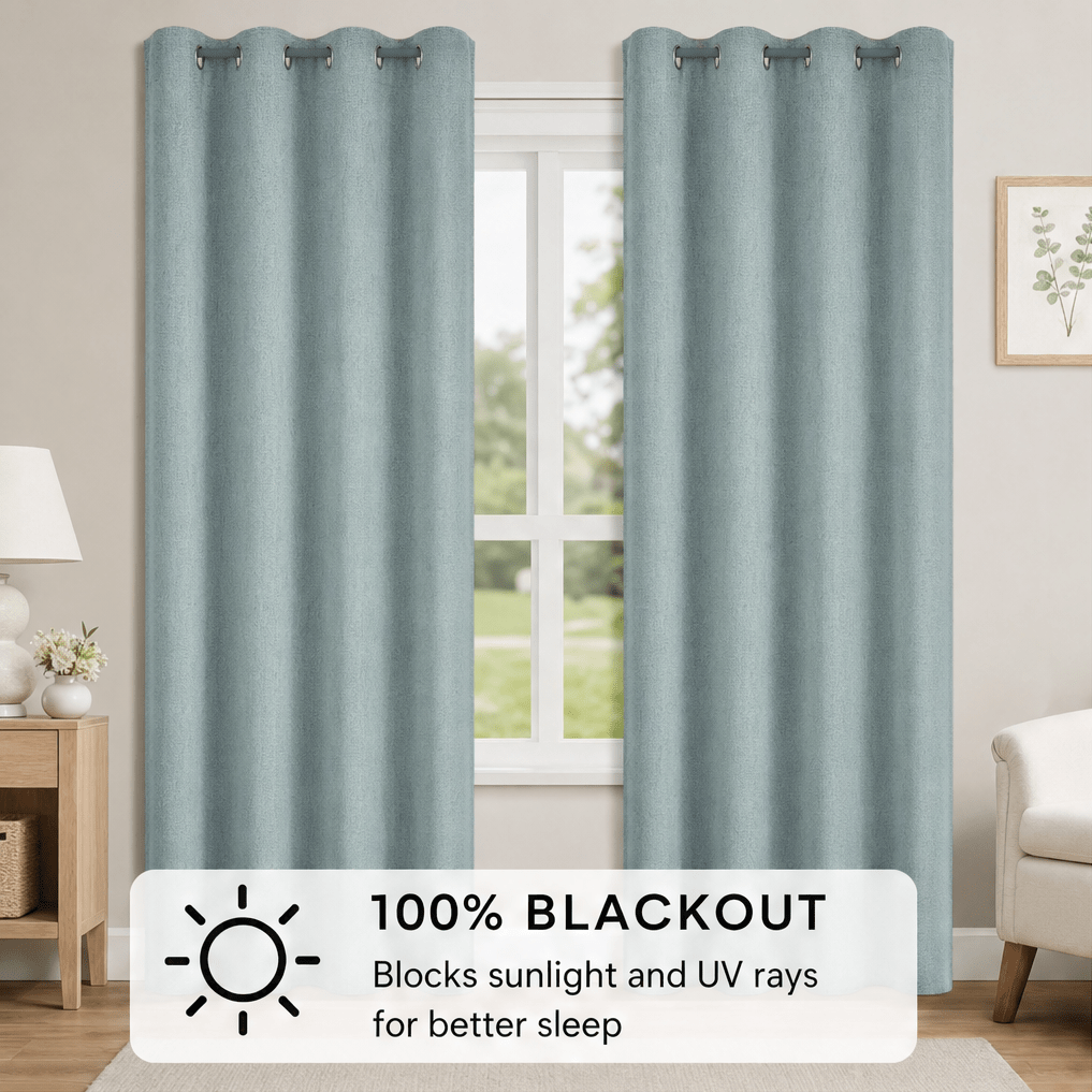 TEMU 2pcs Solid -textured Grommet Curtains, 100% Blackout Thermal Insulated Polyester Black Lining, Resistant Noise Reduction Privacy Shades, For