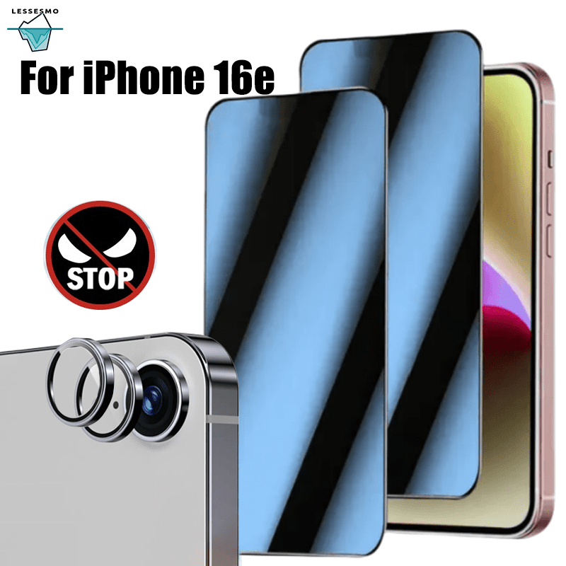4 In 1 Suitable For Iphone 17e/16e, 2pcs Privacy Tempered Glass Screen Protector And 2pcs Silver Metal Aluminum Alloy Tempered Glass Lens Protector, Privacy Protection For Iphone 17e/16e