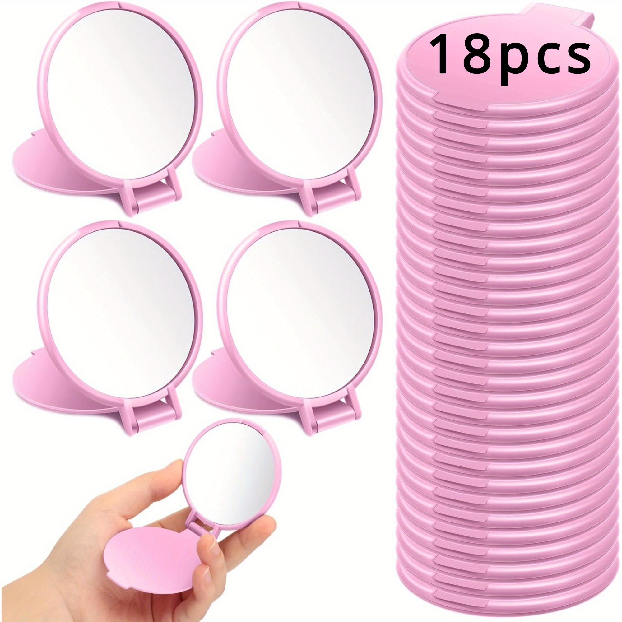 

18pcs Pink Portable Compact Folding Round Mirrors - Mini Makeup Mirrors For Women, Travel & Daily Use, Plastic Frame, Polished , Glass Surface, Mini Mirror