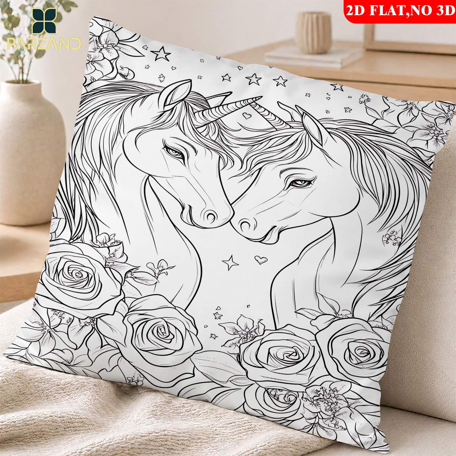 TEMU 2d Flat 1pc Pillowcase Unicorn Line Art Printed Pillowcase, Pillowcase For Sofa, Bedroom And Study, Comfortable And Soft Pillowcase, A Gift ,