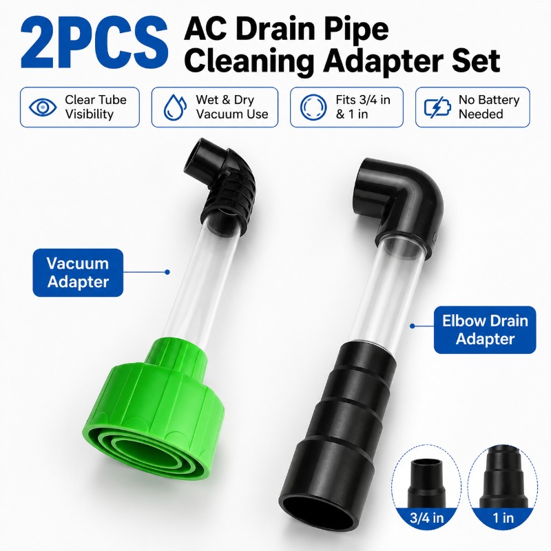 TEMU 2pcs Hvac/a/c Drain Line Cleaning Adapter - Transparent Pvc Suitable For Indoor/outdoor Drain Unclogging Tool, Vacuum Hose Attachment For A/c