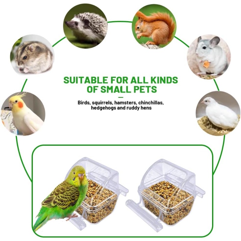8pcs Parrot Bird Feeder And Waterer Hanging Cage Cups with Perch Fruit And Veggie Holder for Parrot Conure Food Water Dispenser, Without Battery