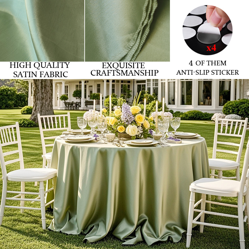 TEMU Nappe de table pour fête avec autocollants antidérapants, nappe ronde vert sauge en satin de polyester et brillant, offrant un éclat élégant.