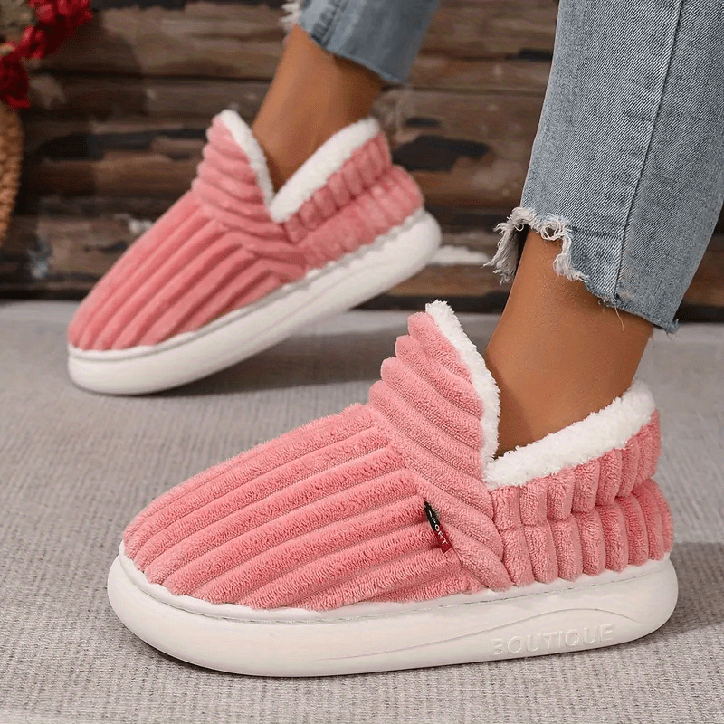 Women's Cozy Plush-lined Winter Slippers - Soft, Warm, and Breathable Green Ribbed Design, in 6 Colors, Featuring White Faux Fur Trim, Home or Travel, Indoor | Snug Slippers | Ribbed Fabric , Women Shoes | Today's Deals
