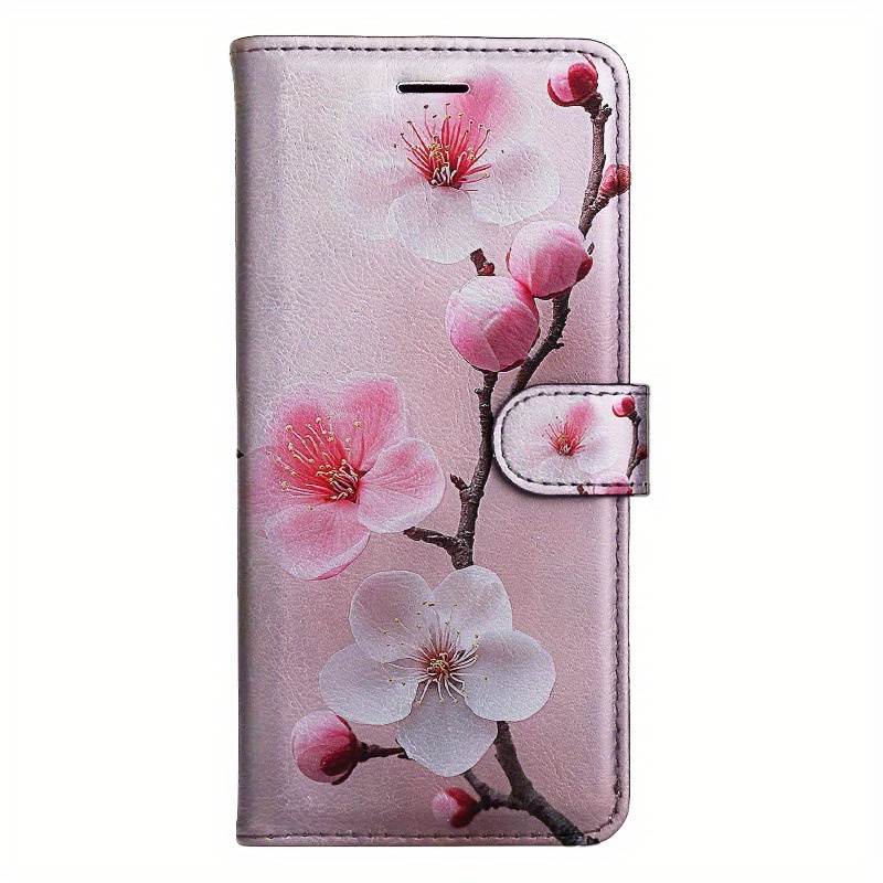 TEMU Magnetic Flip Wallet Case With Plum Design And Holder Stand For Models Including 5, 6, 6s, 7, 8, X, Xs, Xr, Se2 2020, Se3 2022, And 11 To 16